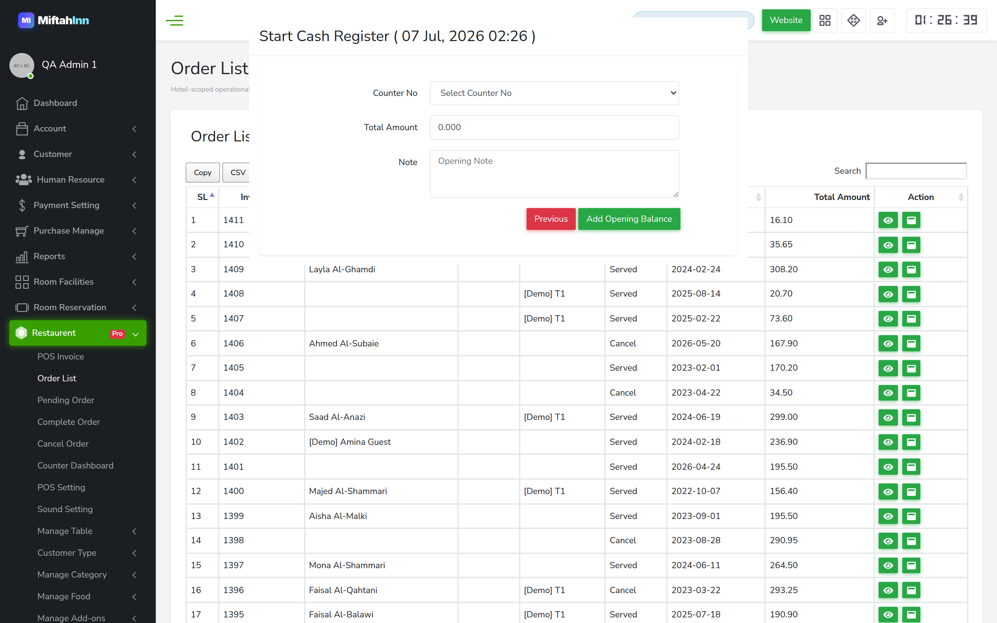 POS orders &amp; billing